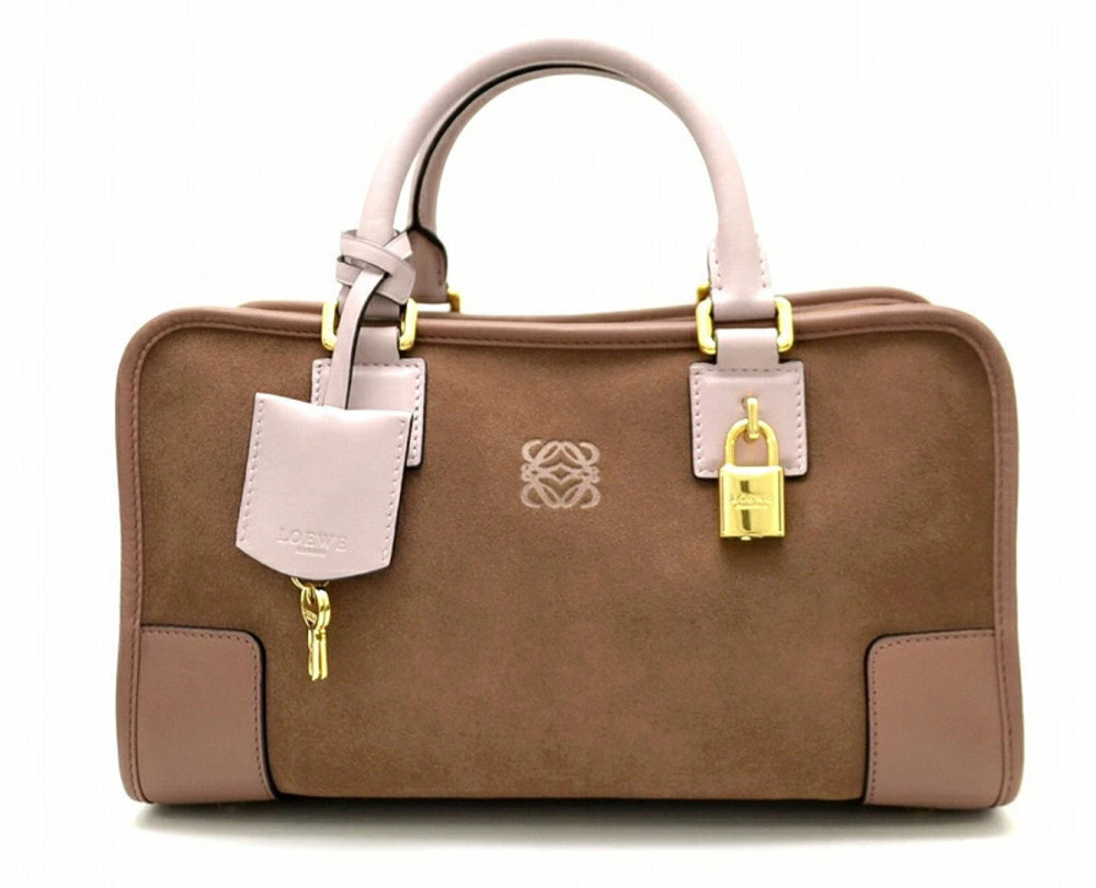 Loewe Amazona Boston Bag Handbag Leather Suede Brown Purple